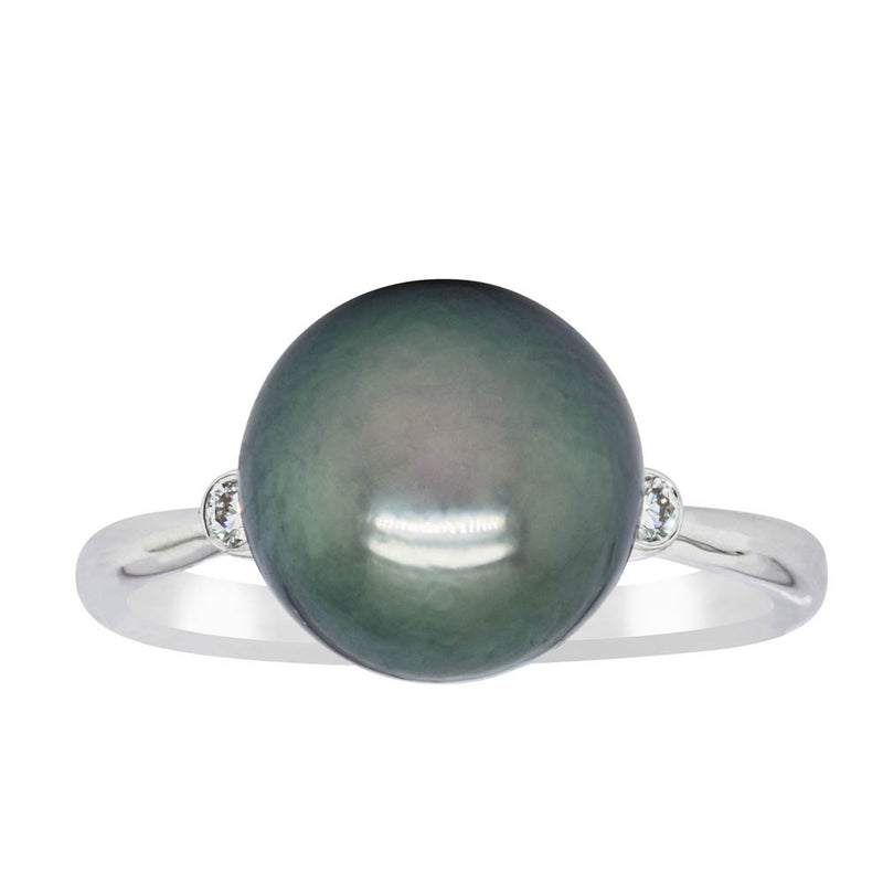 18ct White Gold Tahitian Black Pearl & Diamond Ring-Ring-Walker & Hall