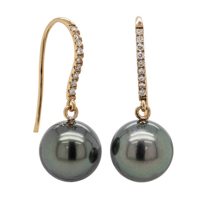 18ct Rose Gold Tahitian Black Pearl & Diamond Earrings-Earrings-Walker & Hall