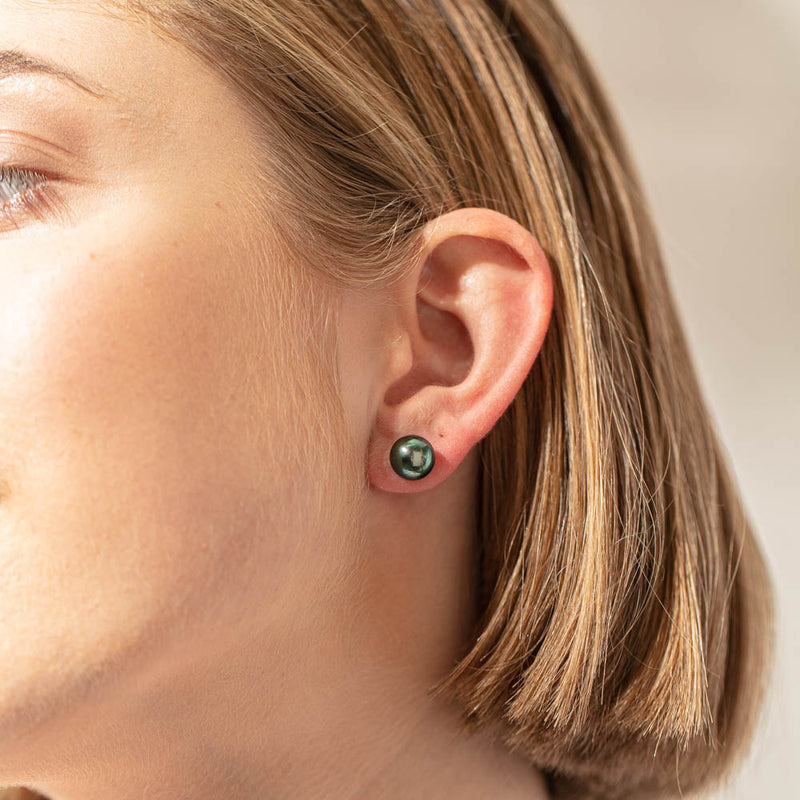 9ct Yellow Gold Tahitian Pearl Stud Earrings-Earrings-Walker & Hall