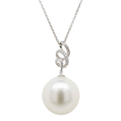 18ct White Gold South Sea Pearl & Diamond Pendant-Necklace-Walker & Hall