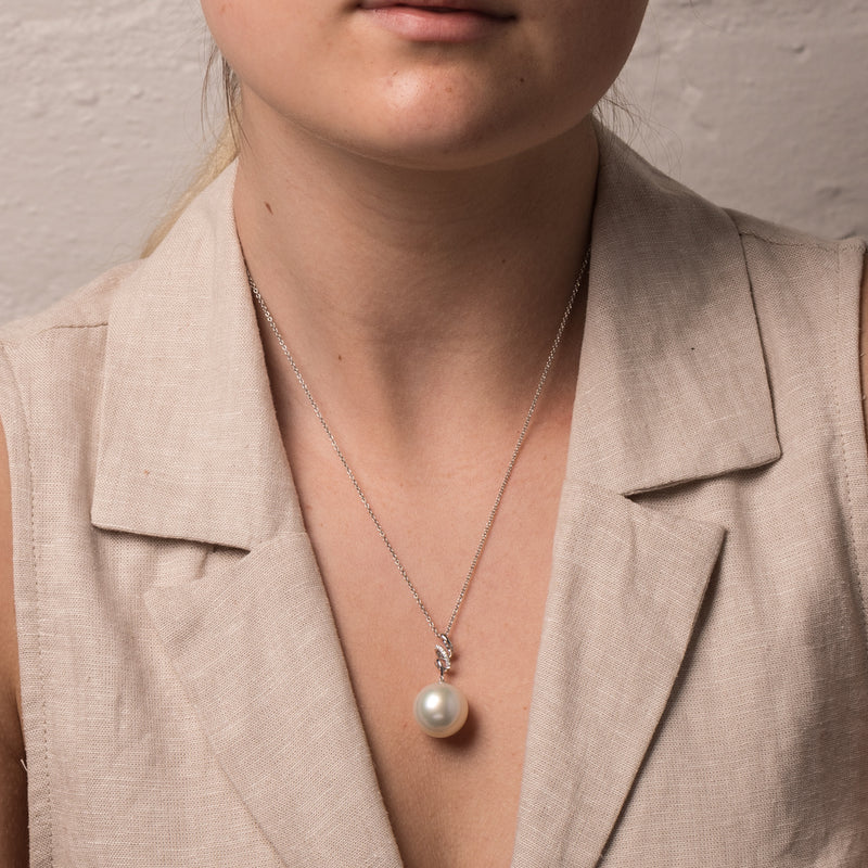 18ct White Gold South Sea Pearl & Diamond Pendant-Necklace-Walker & Hall