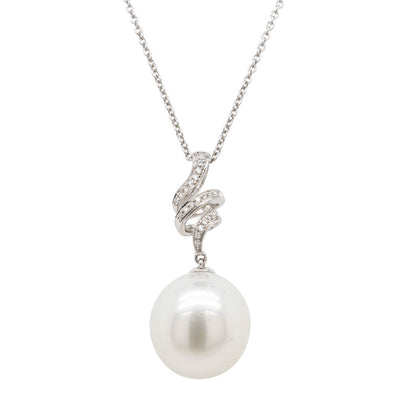 18ct White Gold South Sea Pearl & Diamond Pendant-Necklace-Walker & Hall