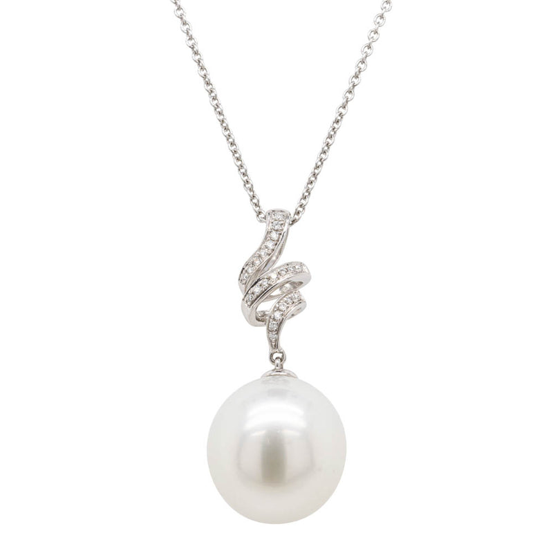 18ct White Gold South Sea Pearl & Diamond Pendant-Necklace-Walker & Hall