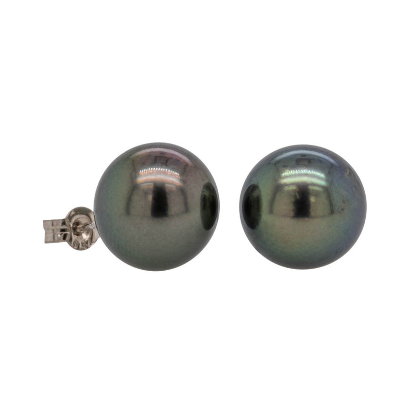 18ct White Gold Tahitian Pearl Stud Earrings-Earrings-Walker & Hall