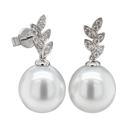 18ct White Gold South Sea Pearl & Diamond Earrings-Earrings-Walker & Hall