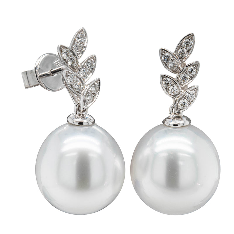 18ct White Gold South Sea Pearl & Diamond Earrings-Earrings-Walker & Hall