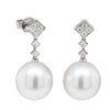 18ct White Gold South Sea Pearl & Diamond Drop Earrings-Earrings-Walker & Hall