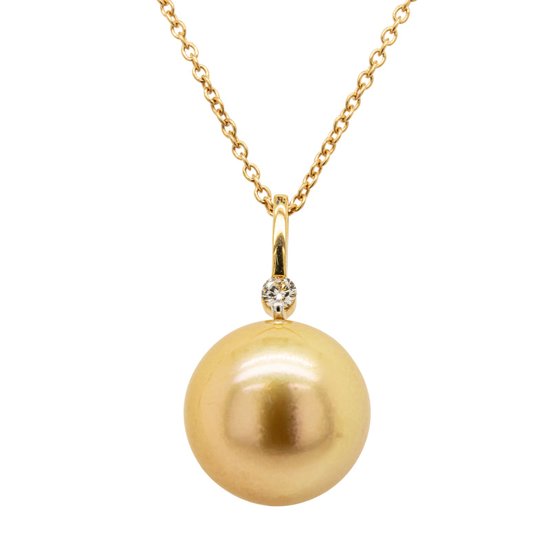18ct Yellow Gold Golden South Sea Pearl & Diamond Pendant-Necklace-Walker & Hall