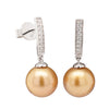 18ct White Gold Golden Pearl & Diamond Earrings-Earrings-Walker & Hall