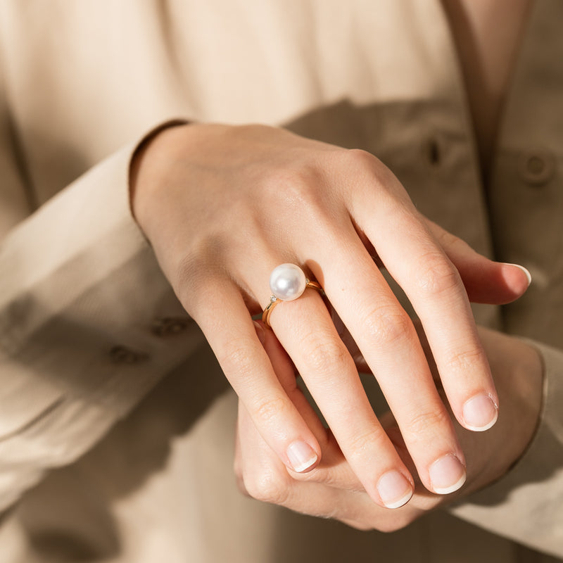18ct Yellow Gold South Sea Pearl & Diamond Ring-Ring-Walker & Hall
