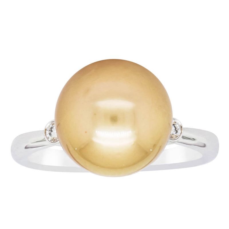 18ct White Gold Golden Pearl & Diamond Ring-Ring-Walker & Hall