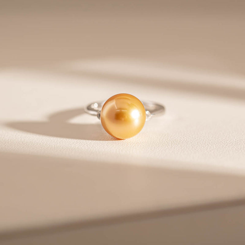 18ct White Gold Golden Pearl & Diamond Ring-Ring-Walker & Hall