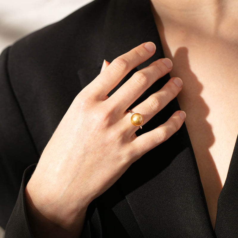 18ct White Gold Golden Pearl & Diamond Ring-Ring-Walker & Hall