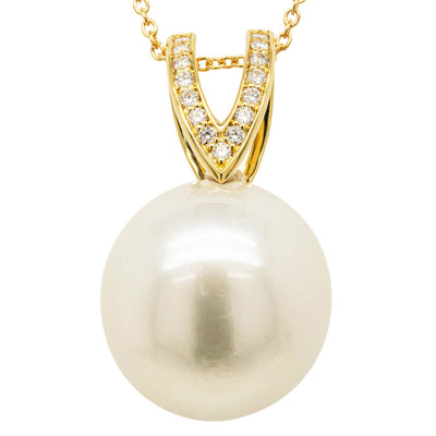 18ct Yellow Gold South Sea Pearl & Diamond Pendant-Necklace-Walker & Hall