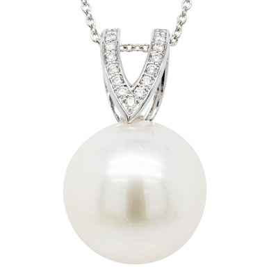 18ct White Gold South Sea Pearl & Diamond Pendant-Necklace-Walker & Hall