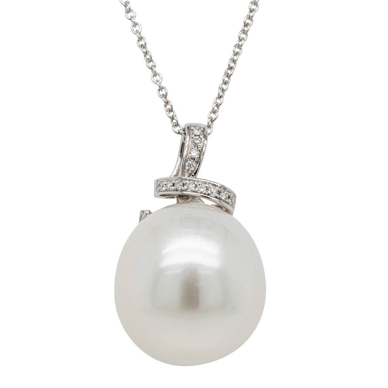 18ct White Gold South Sea Pearl & Diamond Pendant-Necklace-Walker & Hall
