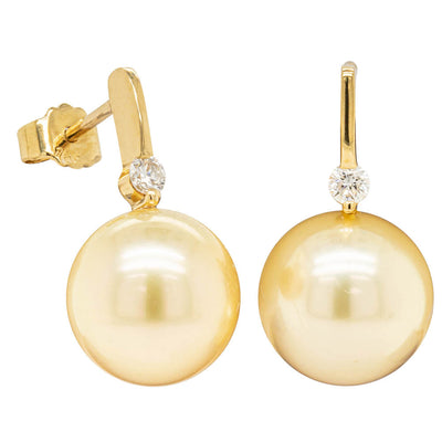 18ct Yellow Gold Golden Pearl & Diamond Earrings-Earrings-Walker & Hall