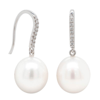18ct White Gold South Sea Pearl & Diamond Earrings-Earrings-Walker & Hall