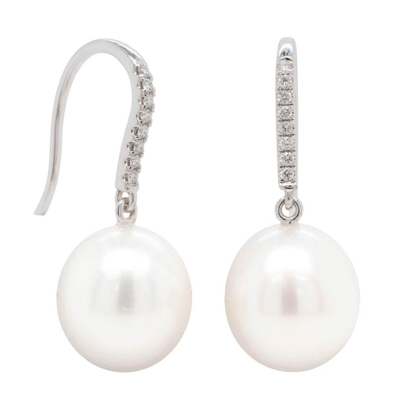 18ct White Gold South Sea Pearl & Diamond Earrings-Earrings-Walker & Hall