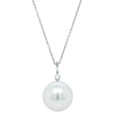 18ct White Gold South Sea Pearl & Diamond Pendant-Necklace-Walker & Hall
