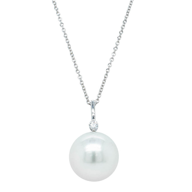 18ct White Gold South Sea Pearl & Diamond Pendant-Necklace-Walker & Hall