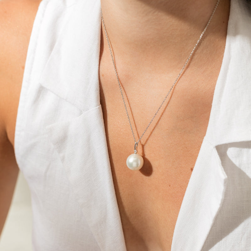 18ct White Gold South Sea Pearl & Diamond Pendant-Necklace-Walker & Hall