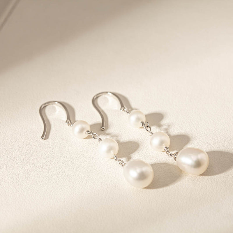 Sterling Silver Freshwater Pearl Rosalind Earrings-Earrings-Walker & Hall