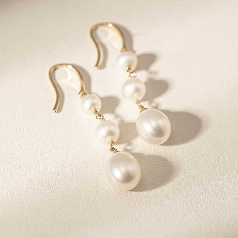 9ct Yellow Gold Freshwater Pearl Rosalind Earrings-Earrings-Walker & Hall