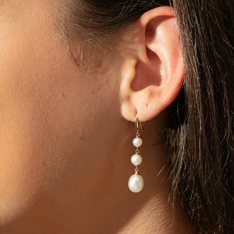 9ct Yellow Gold Freshwater Pearl Rosalind Earrings-Earrings-Walker & Hall