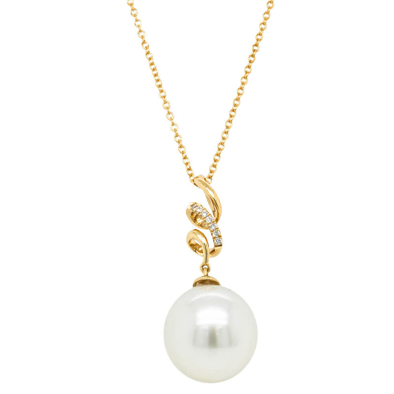 18ct Yellow Gold South Sea Pearl & Diamond Pendant-Necklace-Walker & Hall