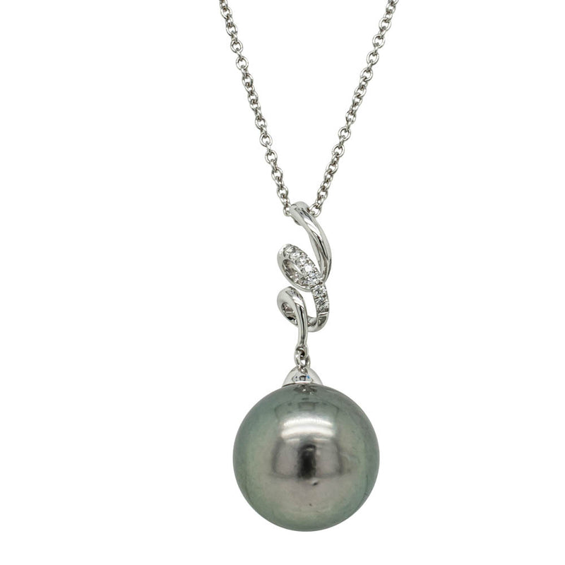 18ct White Gold Tahitian Pearl & Diamond Pendant-Necklace-Walker & Hall