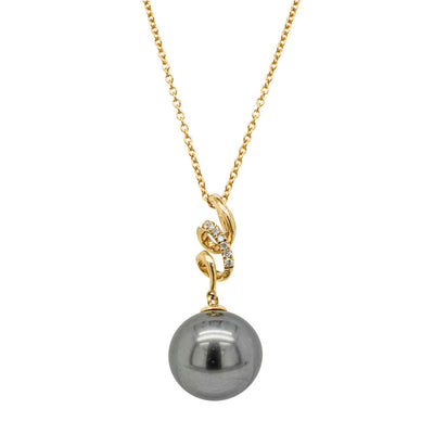 18ct Yellow Gold Tahitian Pearl & Diamond Pendant-Necklace-Walker & Hall