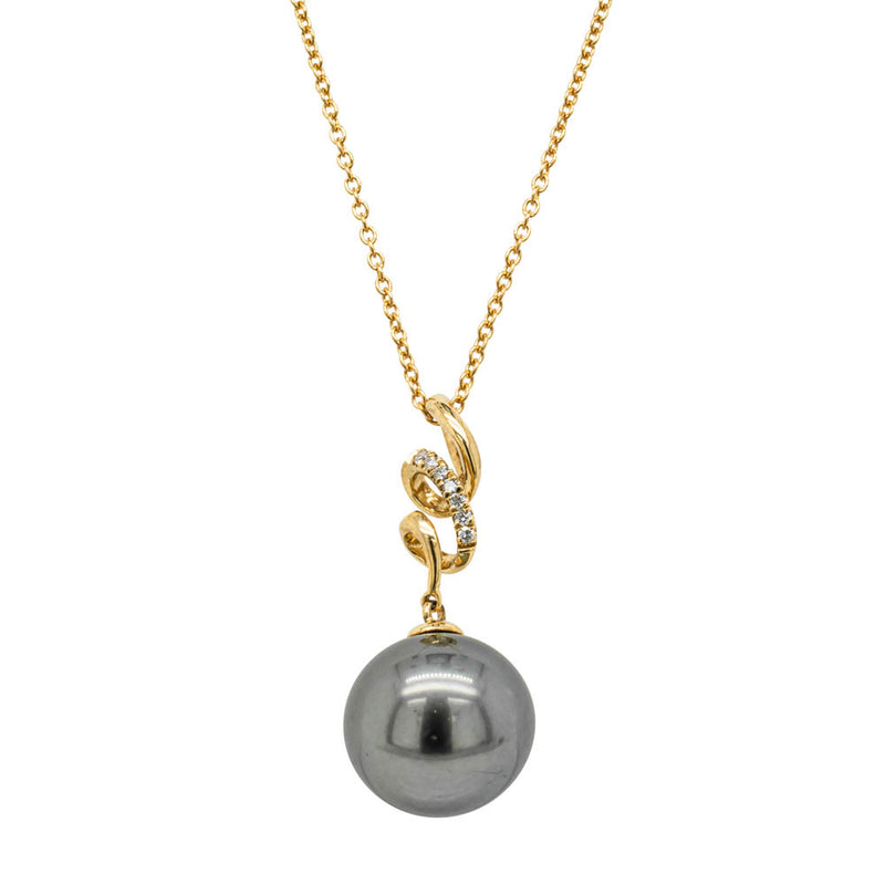 18ct Yellow Gold Tahitian Pearl & Diamond Pendant-Necklace-Walker & Hall