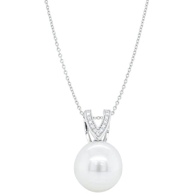 18ct White Gold South Sea Pearl & Diamond Pendant-Necklace-Walker & Hall