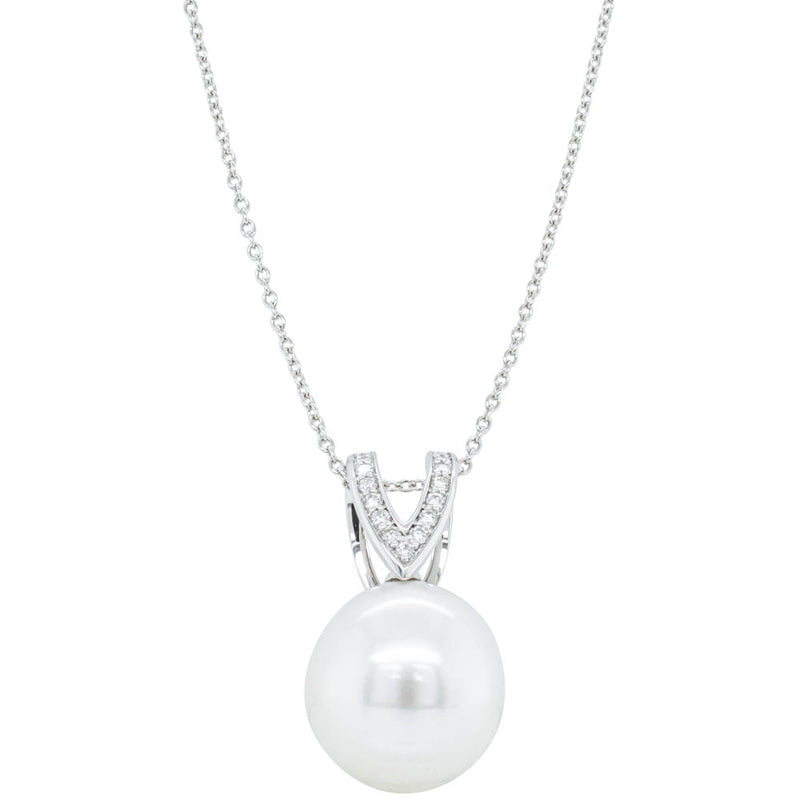 18ct White Gold South Sea Pearl & Diamond Pendant-Necklace-Walker & Hall