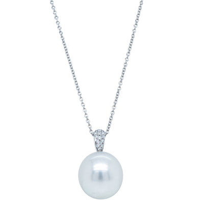 18ct White Gold South Sea Pearl & Diamond Pendant-Necklace-Walker & Hall