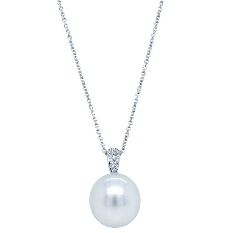 18ct White Gold South Sea Pearl & Diamond Pendant-Necklace-Walker & Hall