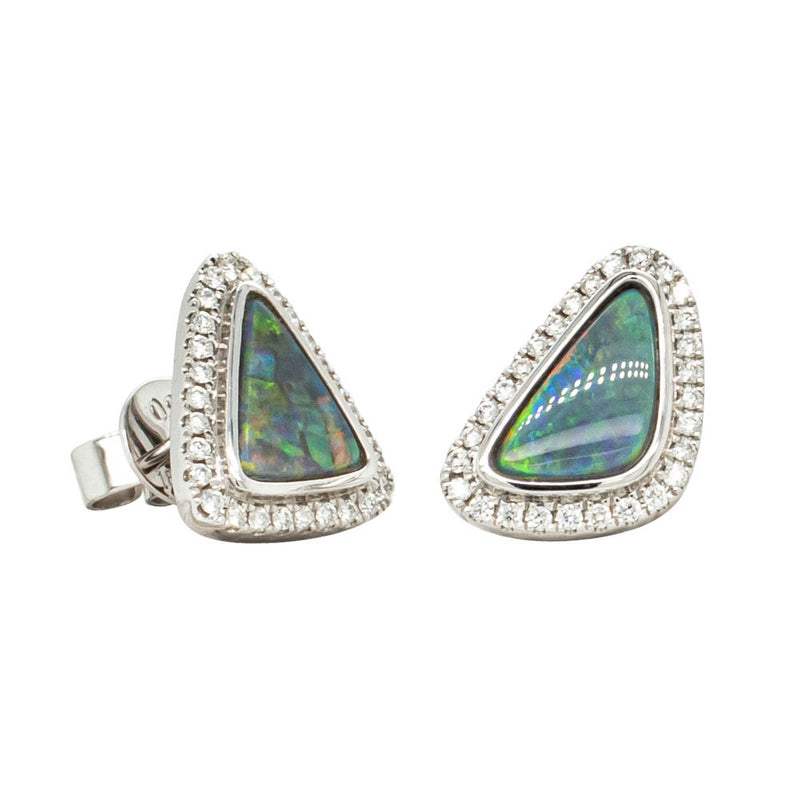 18ct White Gold 1.59ct Opal & Diamond Earrings-Earrings-Walker & Hall