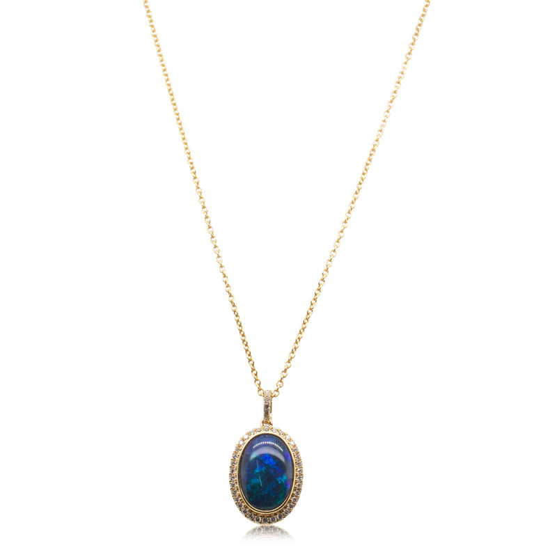 18ct Yellow Gold Black Opal & Diamond Necklace-Necklace-Walker & Hall