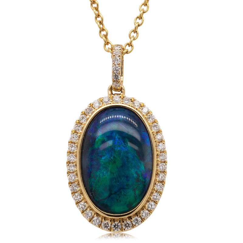 18ct Yellow Gold Black Opal & Diamond Necklace-Necklace-Walker & Hall