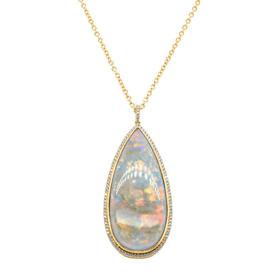 18ct Yellow Gold Opal & Diamond Pendant-Necklace-Walker & Hall