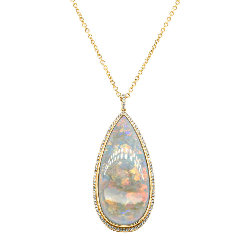 18ct Yellow Gold Opal & Diamond Pendant-Necklace-Walker & Hall
