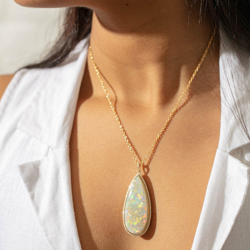 18ct Yellow Gold Opal & Diamond Pendant-Necklace-Walker & Hall