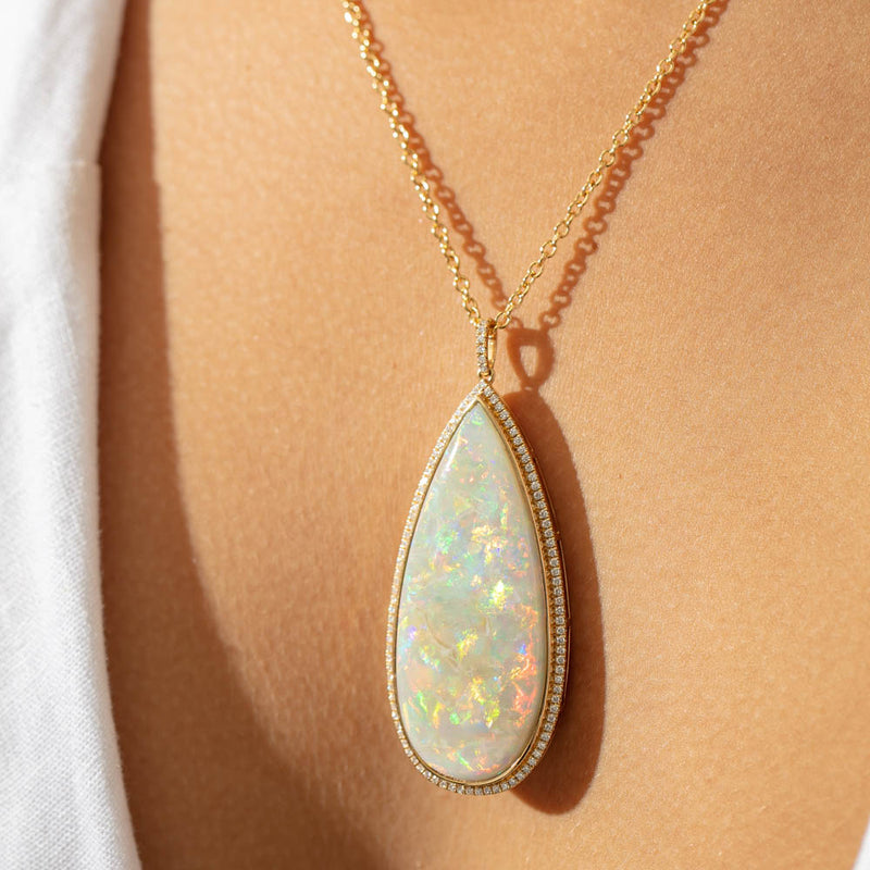 18ct Yellow Gold Opal & Diamond Pendant-Necklace-Walker & Hall