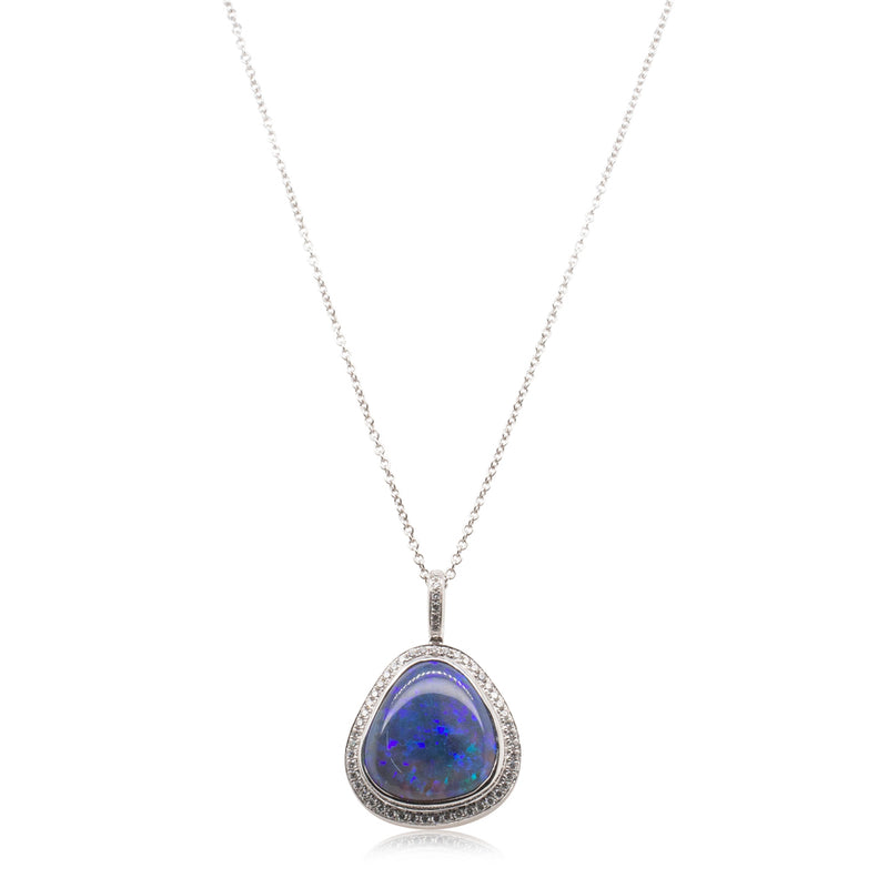 18ct White Gold Black Opal & Diamond Pendant-Necklace-Walker & Hall
