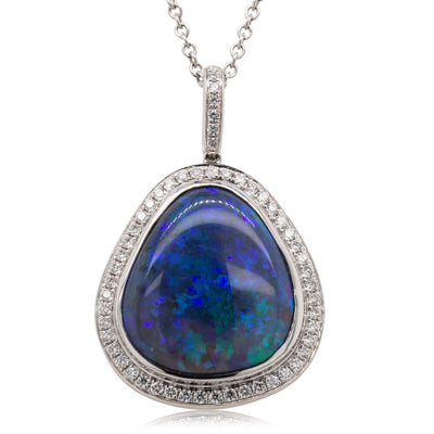18ct White Gold Black Opal & Diamond Pendant-Necklace-Walker & Hall
