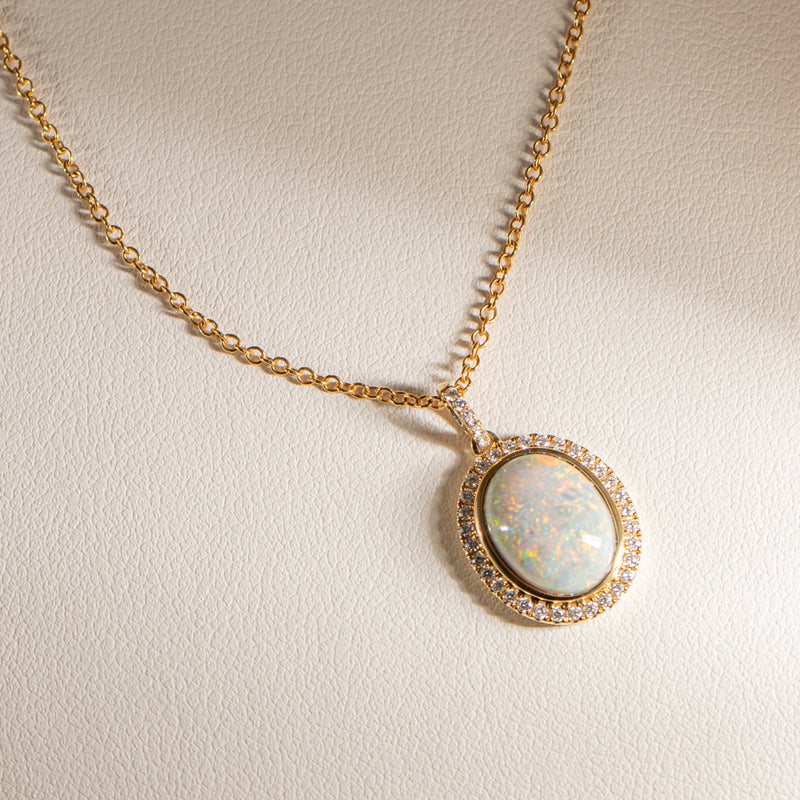 18ct Yellow Gold Opal & Diamond Isla Pendant-Necklace-Walker & Hall