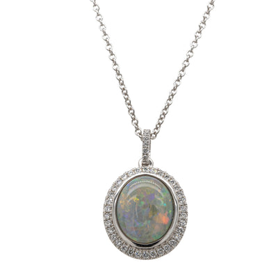18ct White Gold Opal & Diamond Isla Pendant-Necklace-Walker & Hall