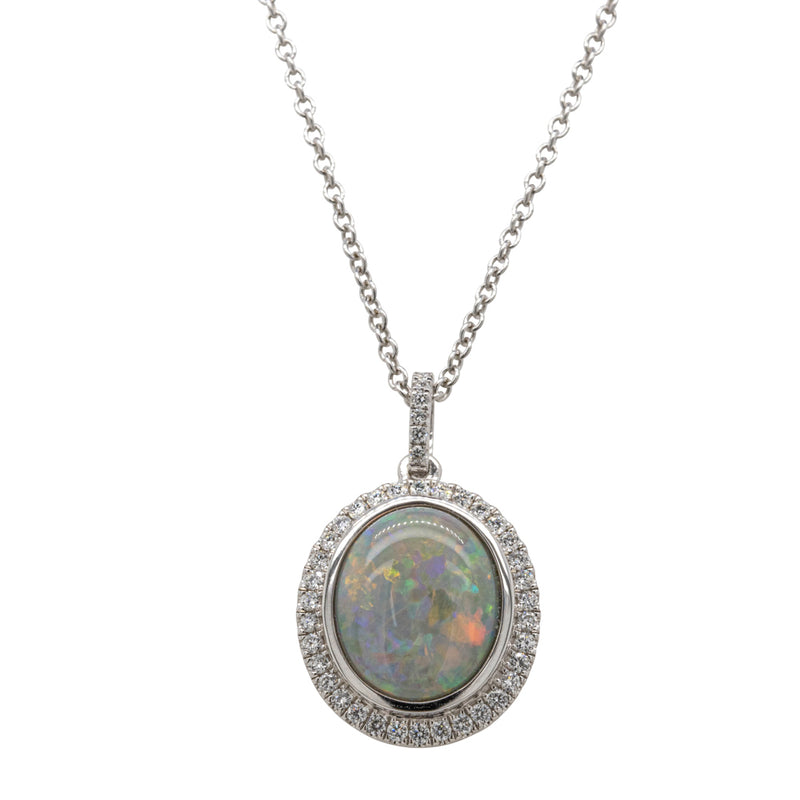 18ct White Gold Opal & Diamond Isla Pendant-Necklace-Walker & Hall