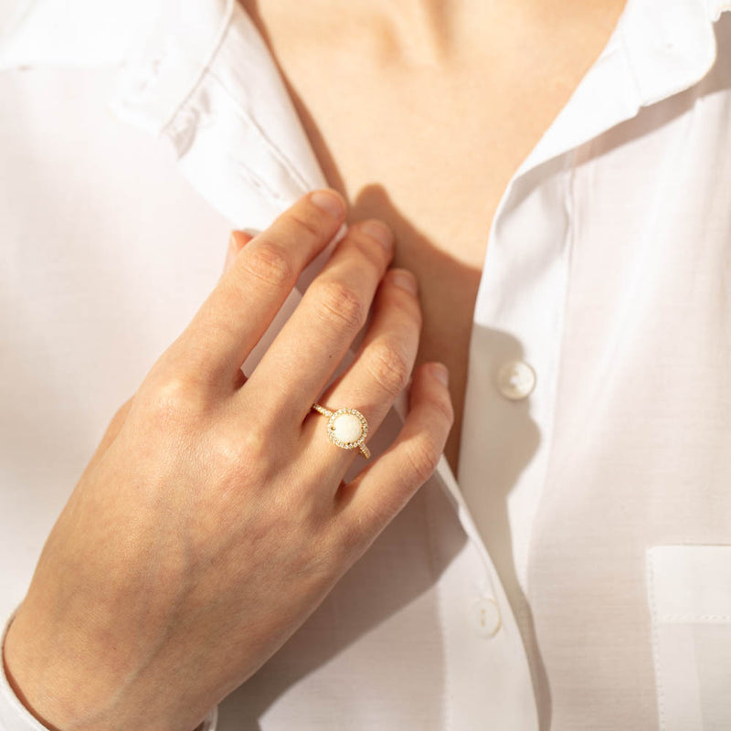 18ct Yellow Gold Opal & Diamond Sierra Ring-Ring-Walker & Hall